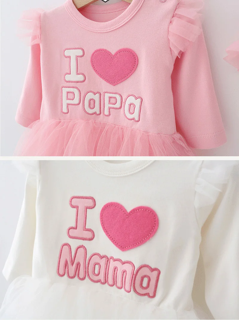 Новое Осеннее хлопковое боди с шапочкой я люблю мама папа для маленьких девочек