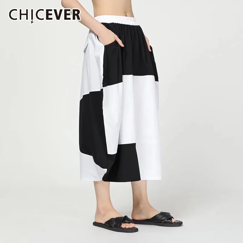 CHICEVER Летняя Повседневная Лоскутная полосатая Женская юбка эластичная высокая