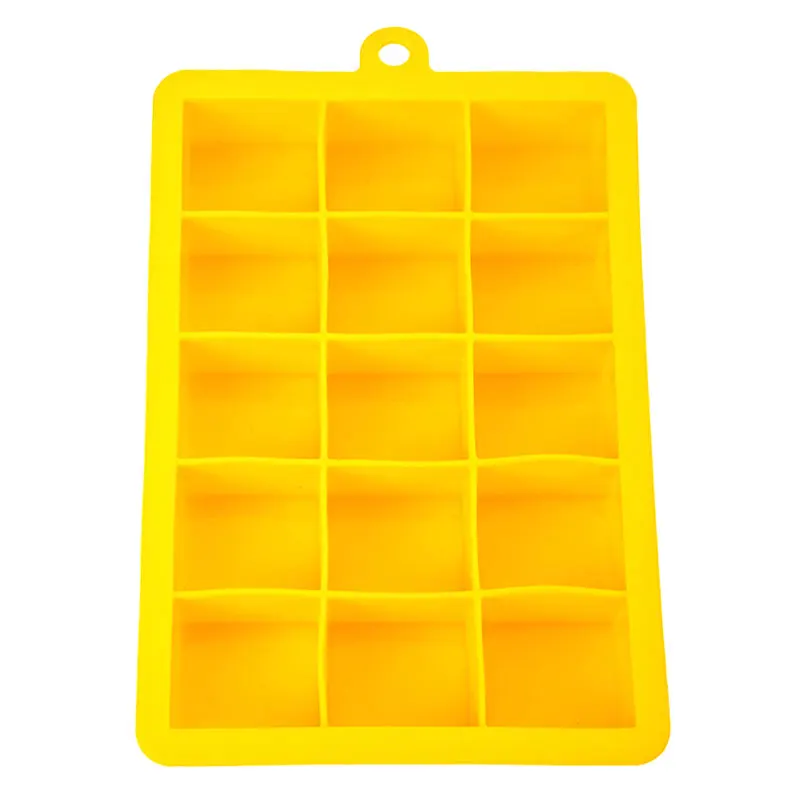 Yellow 15 решеток, большой кубик льда, лоток для льда, силикагель, квадратная форма, сделай сам, форма для льда, аксессуары для кухонного бара, 5 цветов - Цвет: Yellow