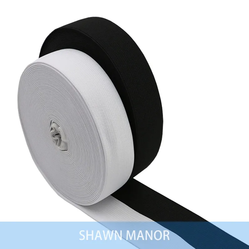 

30MM White/Black Colored Elastic Ribbon Polyester Knit Baired Sewing Elastic Webbing Band 40Yards/Roll Wholesale