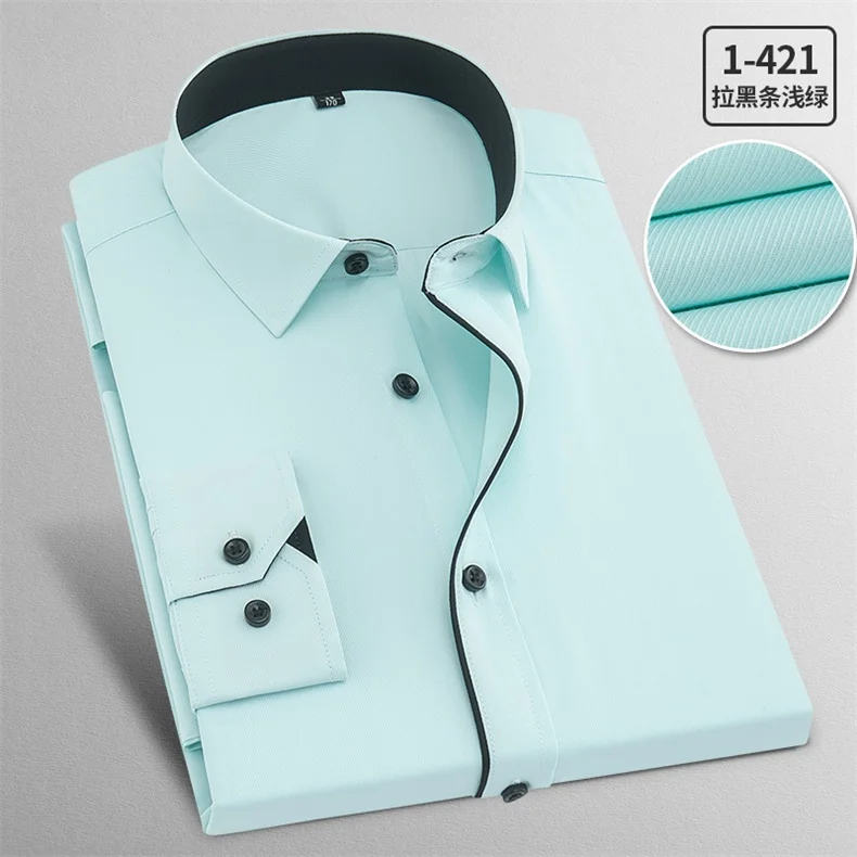 1-421 Мужская рубашка размера плюс 5XL 6XL 7XL 8XL, однотонная, деловая, повседневная, легкая в уходе, с длинным рукавом, зеленый, синий, красный, 100 кг, 110 кг, 120 кг - Цвет: 1-421
