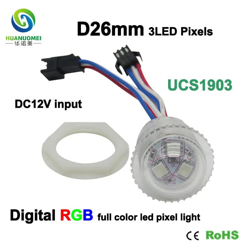 full color UCS1903 26mm pixels 3LEDs 5050 smd rgb led digital module light bulb DC12V input waterproof IP67 Transparent Cover | Лампы и