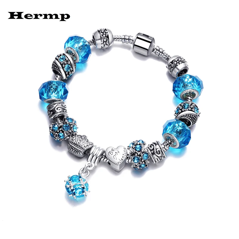 Hermp DIY cuentas de cristal encantos pulseras para mujeres hembra colgante y brailetes Pulsera cadena serpiente|Цепочки и браслеты|