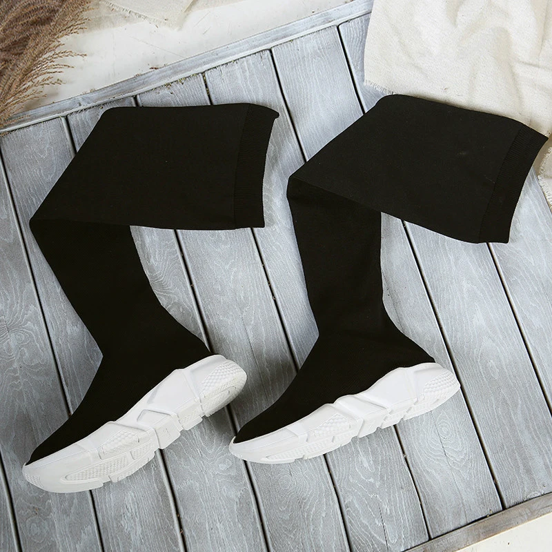 ORCHA LISA/большой Size44 эластичная ткань Для женщин; плоские на низком каблуке до колена ручной работы; модные женские сапоги без шнуровки, женские ботинки женская обувь Feminina J306