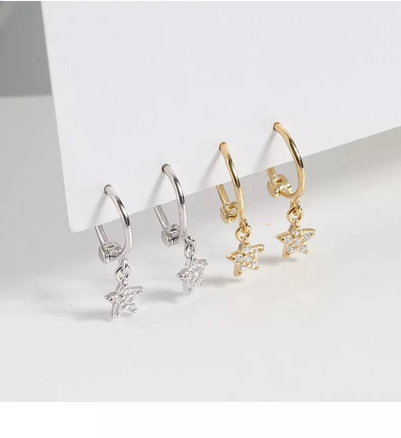Серьги из стерлингового серебра S925, модные циркониевые серьги в форме звезды, Луны, уха, Пряжка для ушей, дикие простые трендовые серебряные серьги для девушек, ювелирные изделия для ушей
