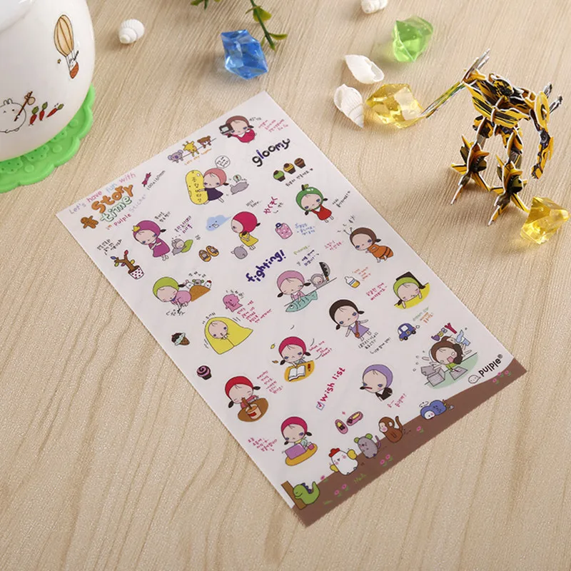 (6 листов/партия) милые маленькие девочки прозрачные ПВХ декоративные наклейки