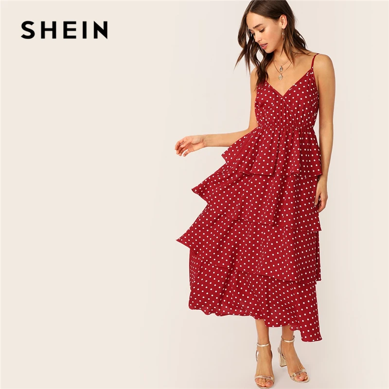 SHEIN Платье На Бретелях С Многослойными Оборками Женское Платье С Рюшами Летние Длинные Платья