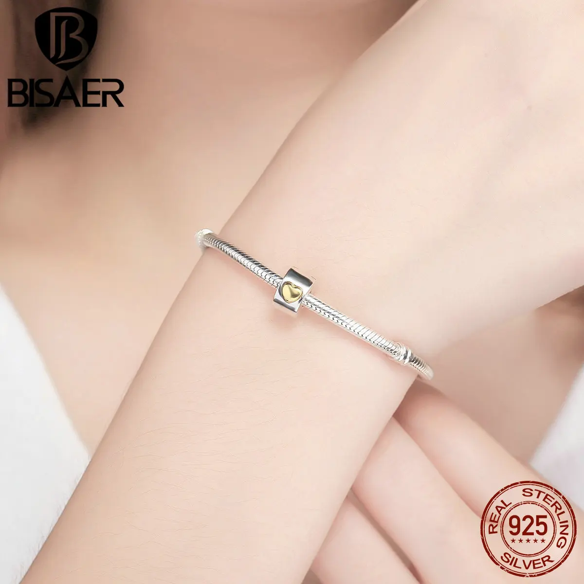 Бренд BISAER,, 925 пробы, серебряная пробка, Классическая Подвеска в виде сердца, подходит для BSR, подвески, серебро 95, браслет