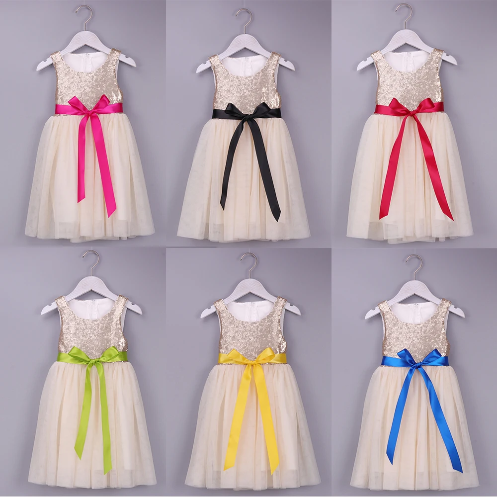 Flower Girls Dress Sequin Champagne Toddler Kids Party Sparkle Glitter Tutu Birthday Summer | Детская одежда и обувь
