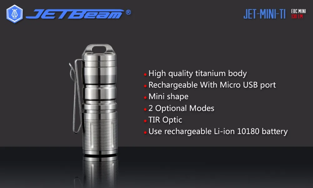 Jetbeam MINI-1 MINI-TI брелок фонарик XP-G2 светодиодный-130 люмен(есть аккумулятор 10180) EDC/Спорт на открытом воздухе/коллекционный фонарь