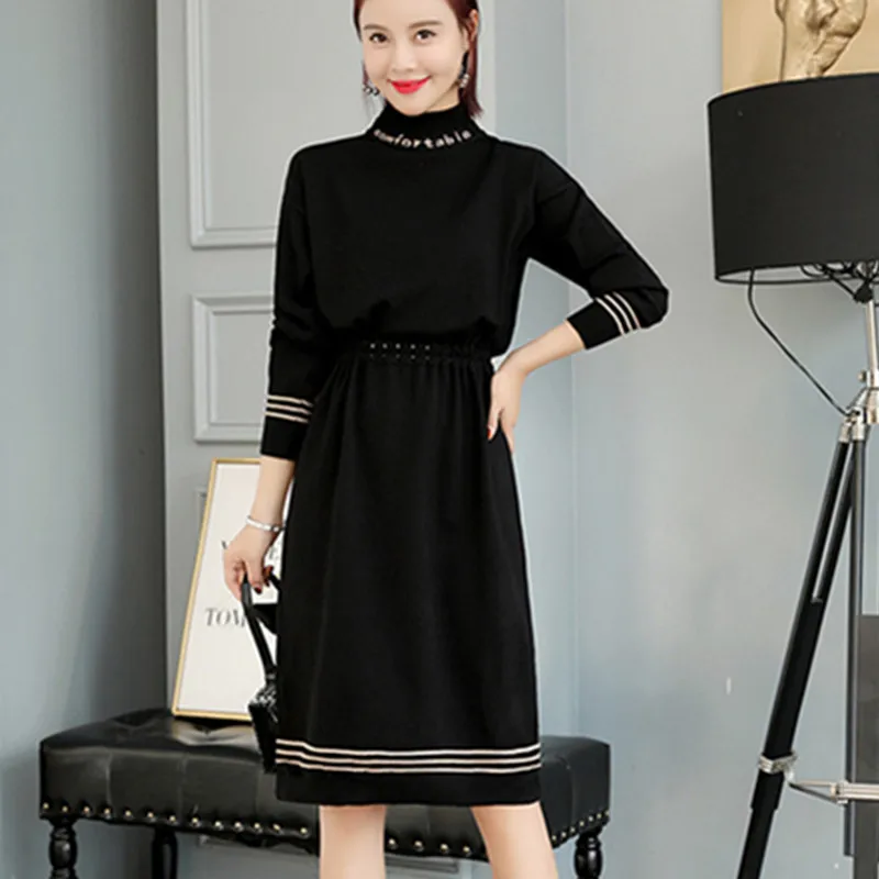 Раннюю осень трикотажное платье с длинными рукавами Женский 2018 Удобный