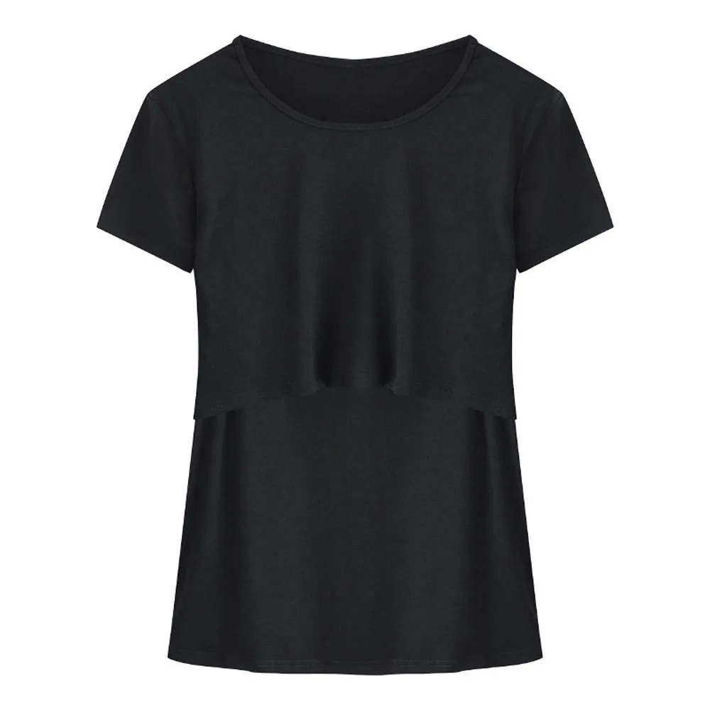 Женский конверт для младенца, двухслойная блузка с коротким рукавом, футболки, платья для беременных, одежда для грудного вскармливания