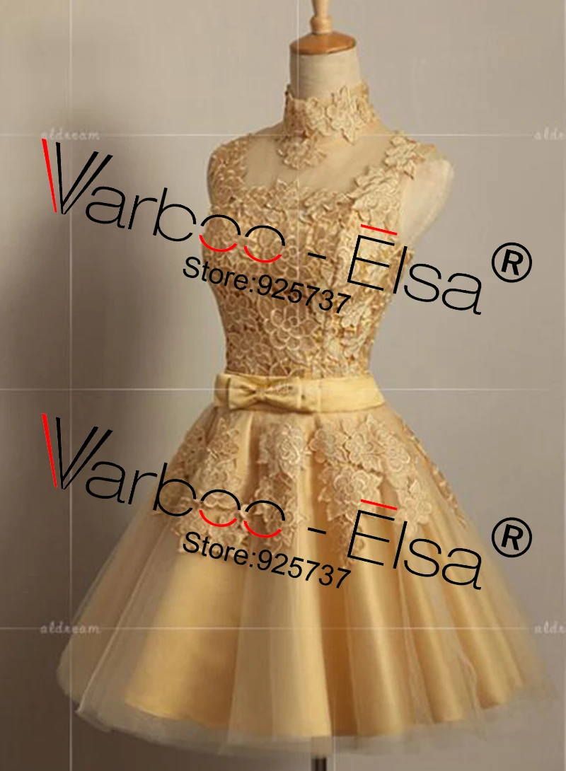 Свадебное короткое вечернее платье золотого цвета 2014 винтажное Королевское