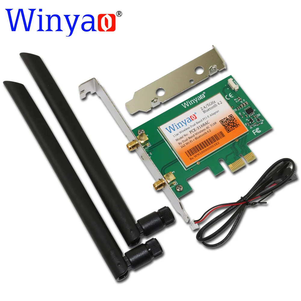 Winyao PCE-3168AC Двухдиапазонная PCI-E X1 настольная беспроводная WiFi карта 433 Мбит/с с Bluetooth