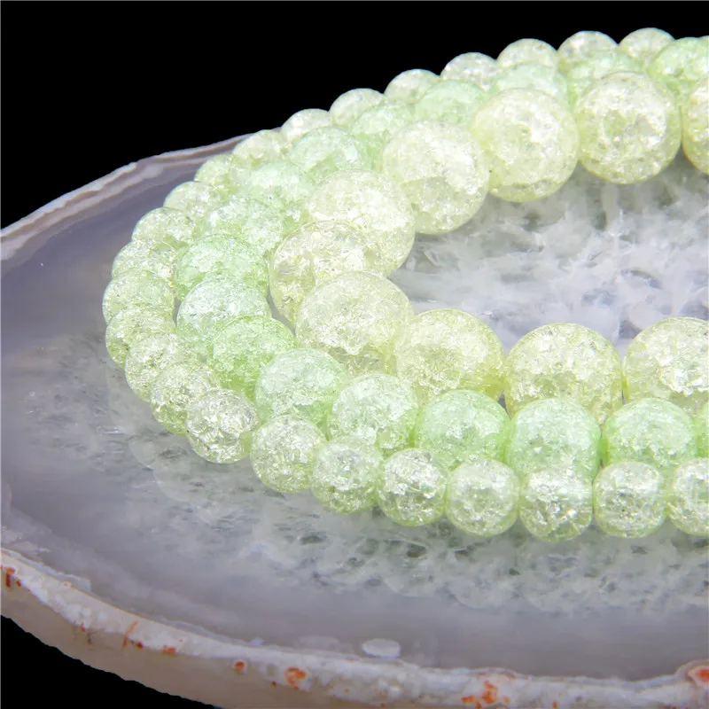 Light Green Cracked quartz Crystal Stone Round loose green crackle glass Beads For Jewelry Making bracelet | Украшения и