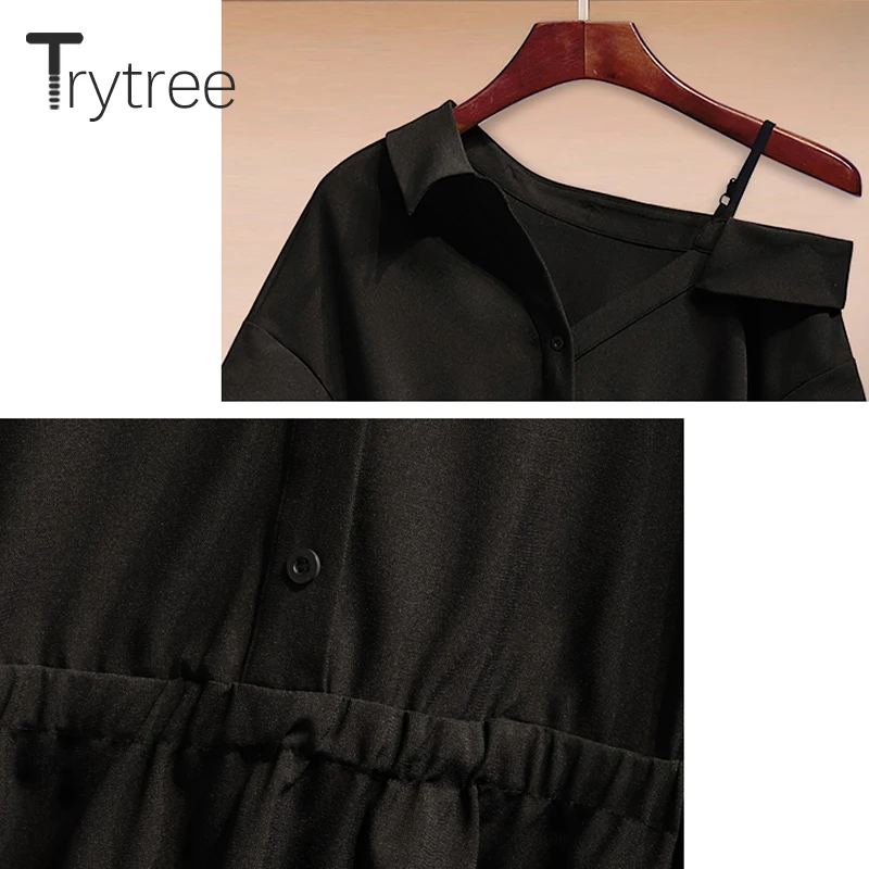 Trytree 2019 летнее женское Повседневное платье сплошное асимметричное рубашка с v