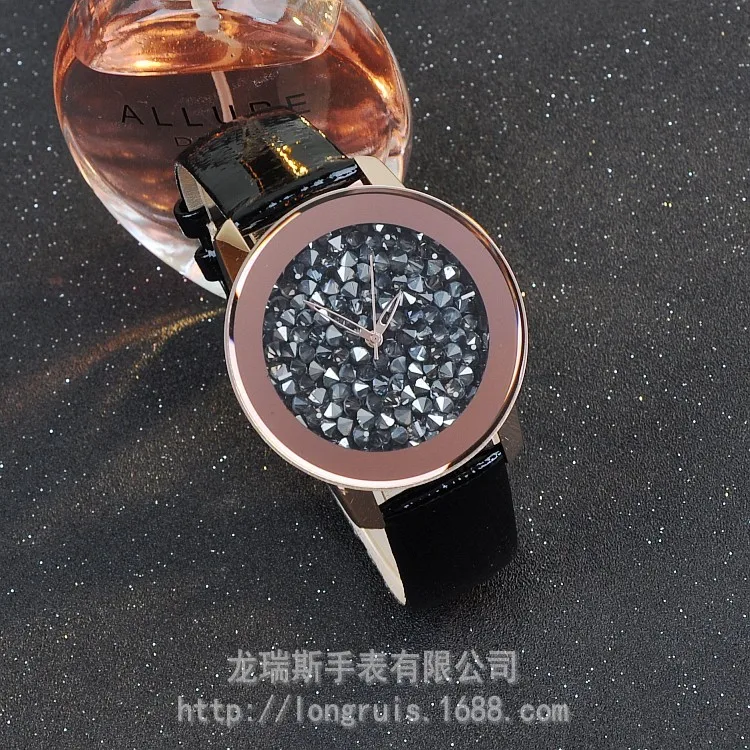 Женские кварцевые часы с ремешком из натуральной кожи кристаллами|Женские