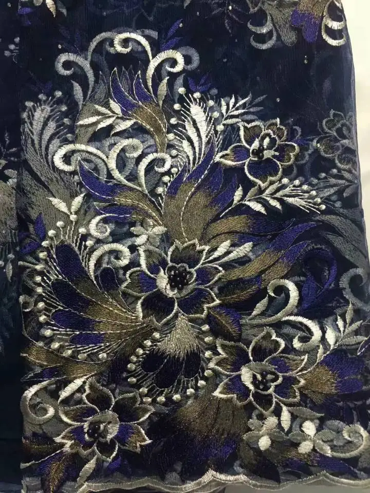 5 ярдов/шт. самая популярная темно-синяя французская сетчатая кружевная ткань с