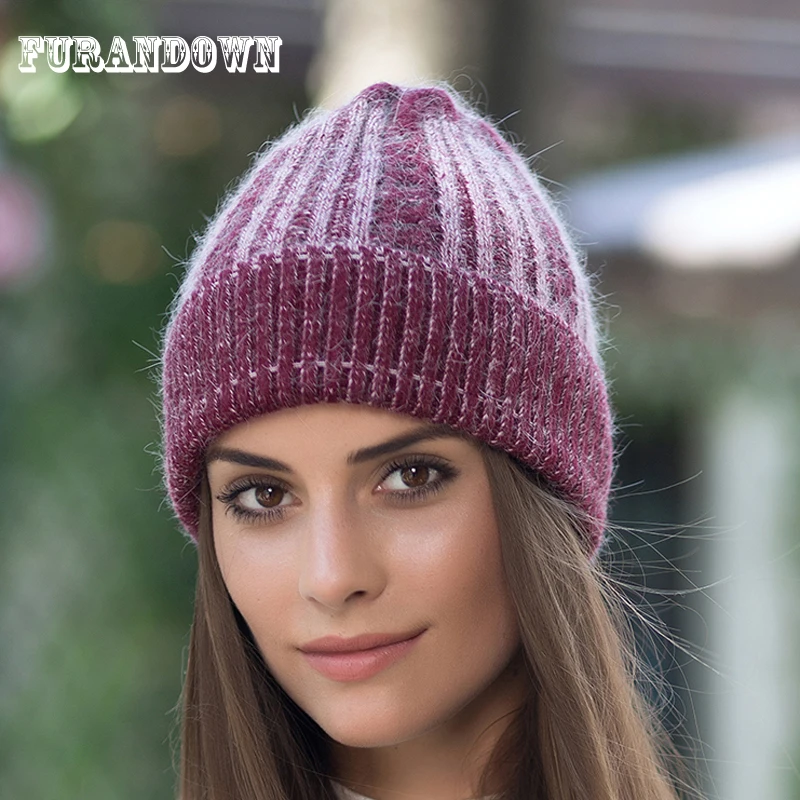 Женские зимние шапки вязаные шерстяные облегающие плотная теплая шапка из