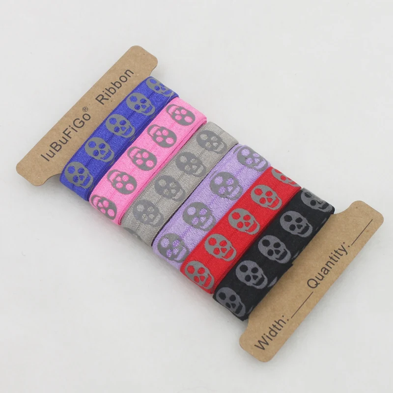 [IuBuFiGo] 5/8&quot(16mm) Elastic Skull Reflective Ribbon Grosgrain Check Tape For Hairbow Headwear 6y/lot | Дом и сад