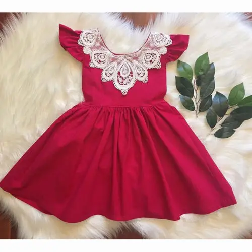 Новое летнее кружевное платье принцессы с вырезом для девочек милое маленьких