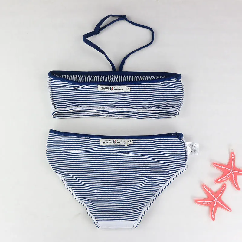 2019 полосатое бикини для девочек подростков купальник с оборками Раздельный из