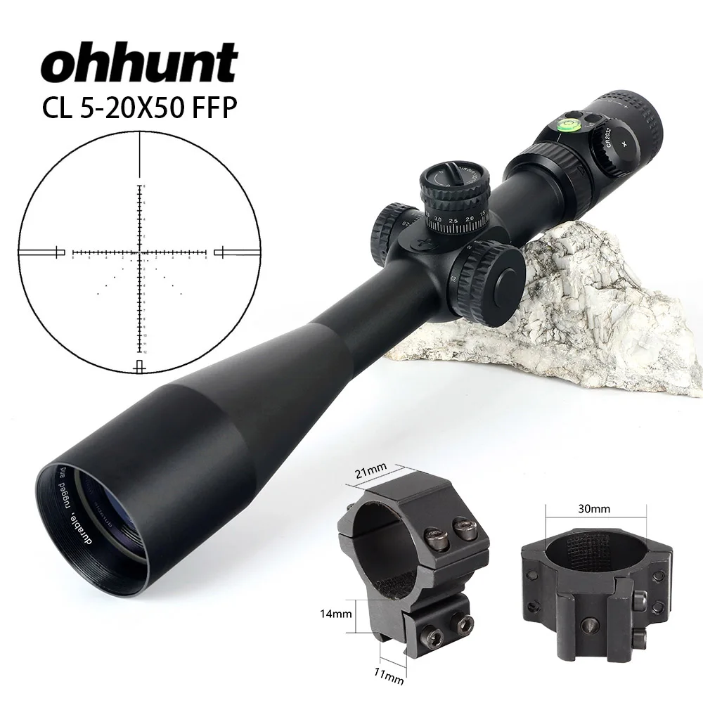 with Dovetail Rings Ohhunt CL 5-20X50 FFP охотничий прицел оптические прицелы красный зеленый с подсветкой Стекло травленая сетка тактический прицел для винтовки - Цвет: with Dovetail Rings