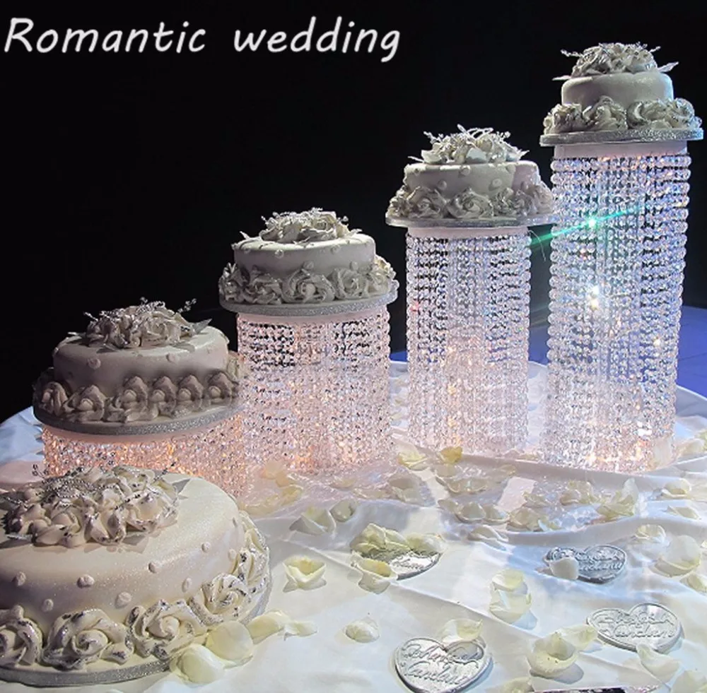

6PCS/set/lot Free Shipment Clear Acrylic Crystal Cake Stand with Six Different Tall Bead Strand for Wedding Home Party Usage