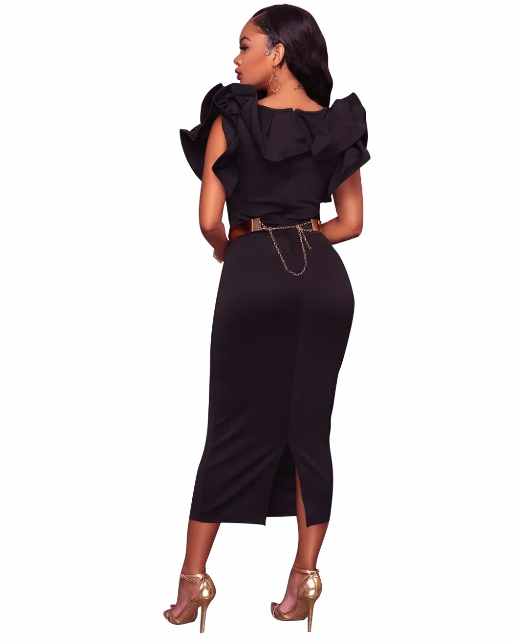 Модное женское облегающее платье с оборками 2018 весна лето халат сексуальное