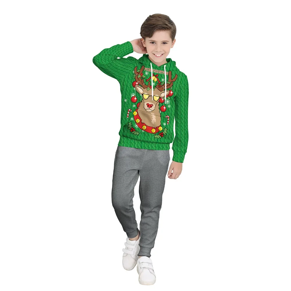 santa claus costume New Year Christmas Costume for boy reindeer 3D printing green hoodies sweatshirts Fancy Cosplay