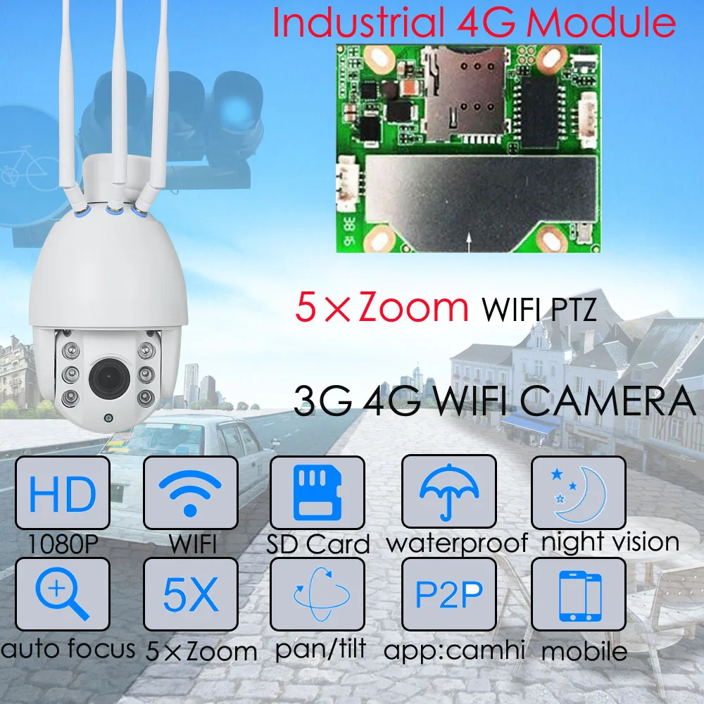 60 Вт солнечная панель питания ip-камера Wifi 1080P HD 3g 4G SIM карта PTZ Солнечная камера для улицы 5X оптический Купол CCTV видео камера безопасности