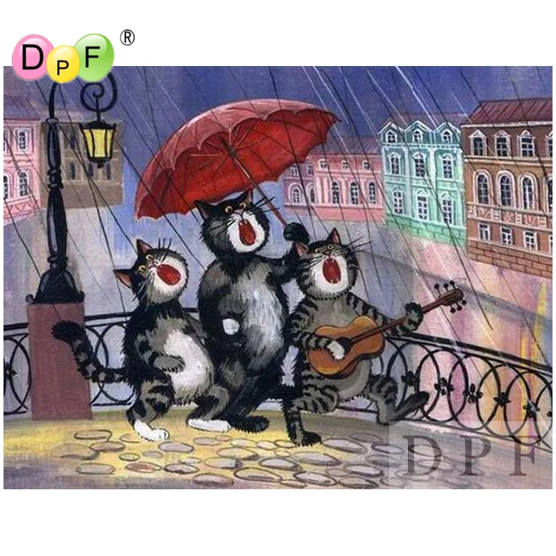 DPF Алмазная вышивка пение кошка алмазов картина крест Стич мозаика комплект