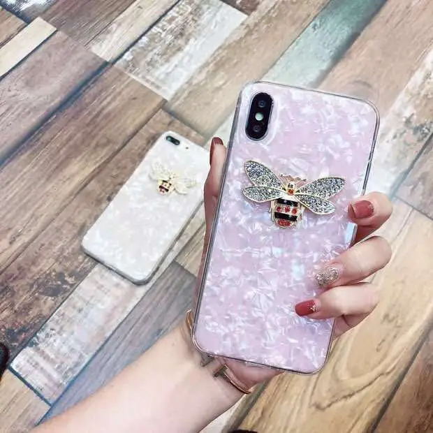 Kuutti Squishy Pink Black White Luxury Rhinestone Metallic Bee Silicone Phone Cases for iPhone 6s CaseS 6 7 8 Plus X |