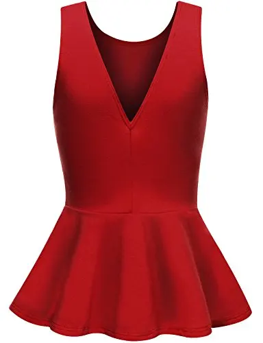 Женский эластичный Топ без рукавов с баской и глубоким V-образным вырезом 3XS-7XL |