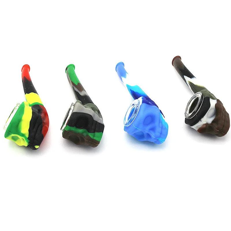 Силиконовая табачная трубка в форме черепа со стеклянной чашей переносная