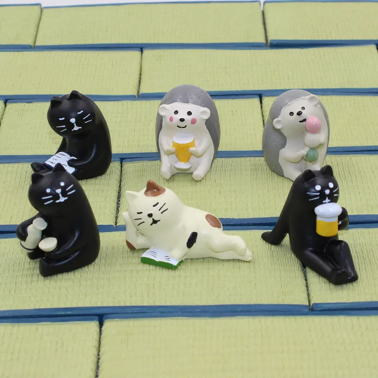 Черный кот медведь, еж миниатюрная фигурка Япония Смола ZAKKA игрушка Свадебный Декоративный волшебный сад статуя домашний сад декол