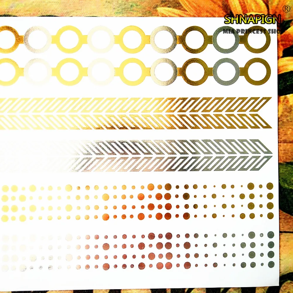 SHNAPIGN 24 стиля временная татуировка боди арт Золотая круглая цепочка дизайн