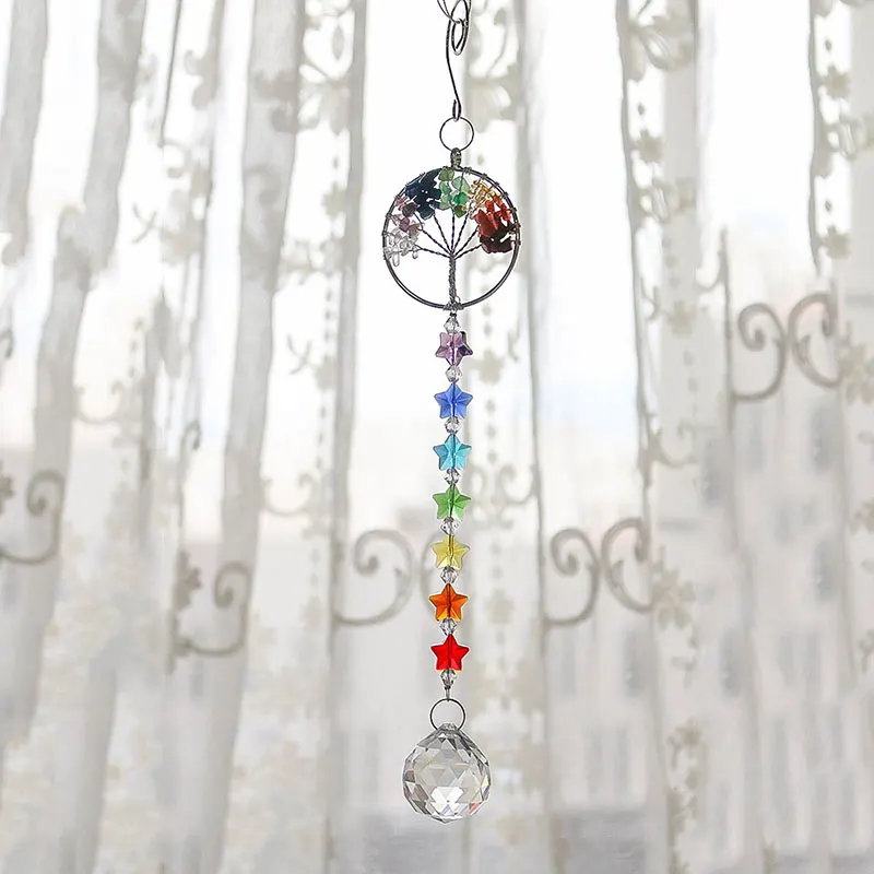 H& D Дерево жизни хрустальный шар-Призма Suncatcher Радуга производитель люстра Декор чакра окно сад подвесной кулон орнамент