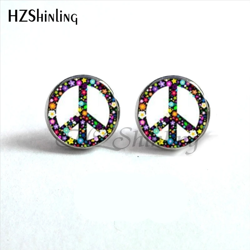 NES-0062 Hippie Peace серьги Зак мира серьги-гвоздики символ мира серьги ручной работы HZ4 - Окраска металла: 12