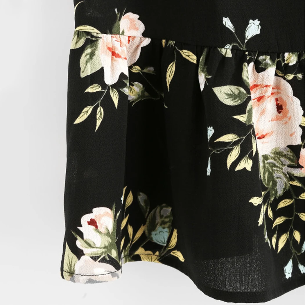 2018 летняя винтажная женская шифоновая блузка цветочная печать оборки Бохо