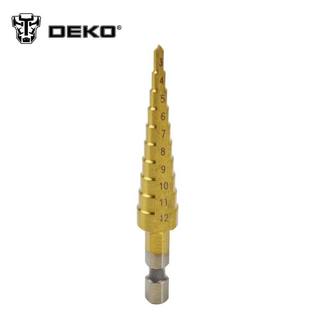 DEKO 3pcs 1/4&quot HSS Titanium Step Drills 4-12mm 4-20mm 3-12mm Cone Drill Power Tools Bits Set | Инструменты