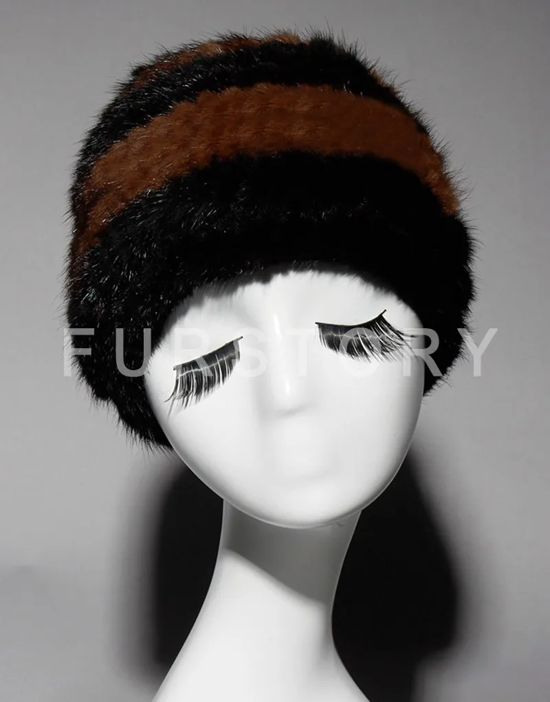 Fur Story 15675 женские шапочки с мехом норки и черепов зимняя вязаная шапка ручной работы с узором пейсли из натурального меха