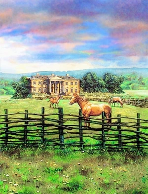 

TR 5x7FT Cartoon Farm Wood Fence Backdrop Horses Hill Trees Grass Cottage Hut Yard Custom Photo Studio Backdrop Background Vinyl