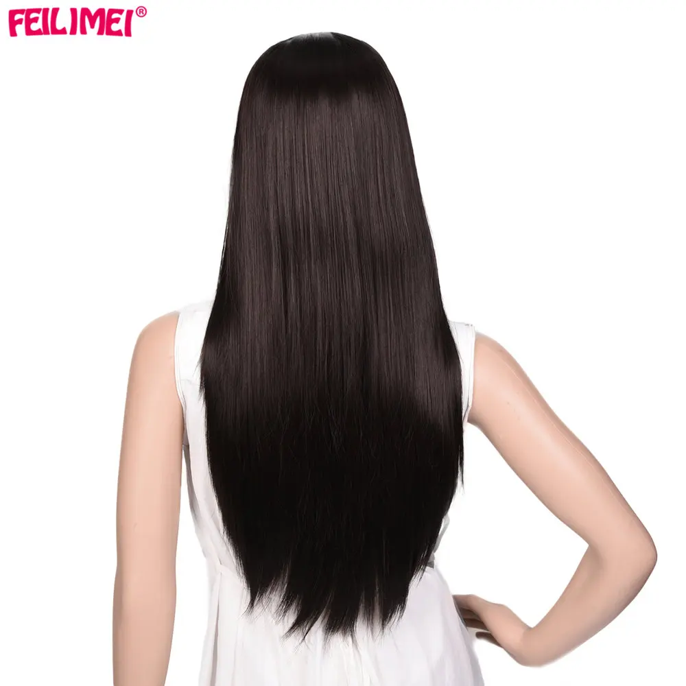Feilimei Ombre Grey Wig Синтетическое японское волокно 60см 280г Длинные прямые штаны Черные серые парики для женщин Наращивание волос - Цвет: black