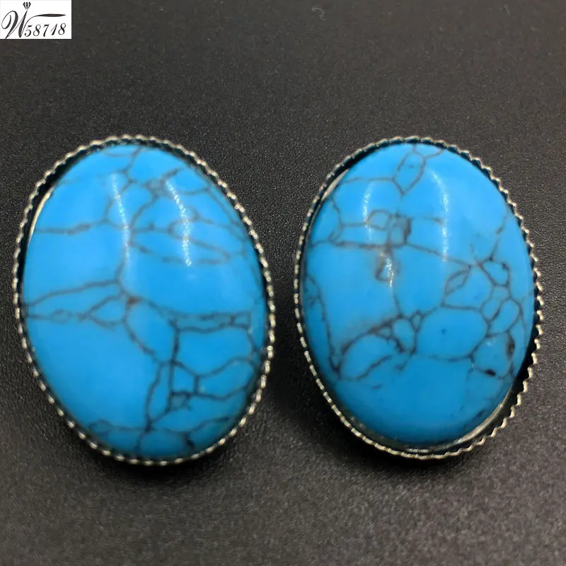 Blue Howlite MC6936 Опал кризал говлит Малахит авантюрин тигровый глаз Howlite Синий Песок Голдстоун Абалон раковина овальные клипсы 1 пара WB658b - Окраска металла: Blue Howlite MC6936