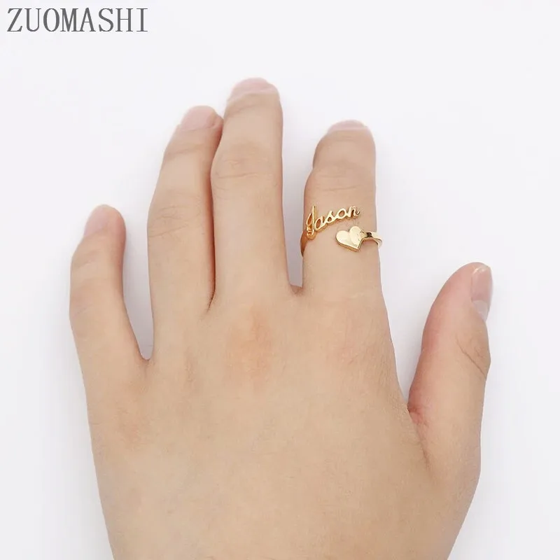 Custom Heart Name Ring Personalized Heart Ring Adjustable Size Stainless Steel Unique Jewelry Wedding Rings Gift For Women Girl