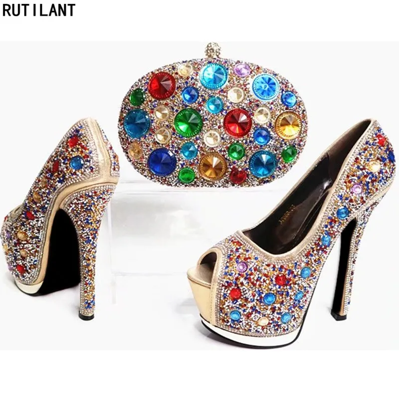 Последние Дизайн Итальянская обувь с Комплект сумочкой в тон со стразами