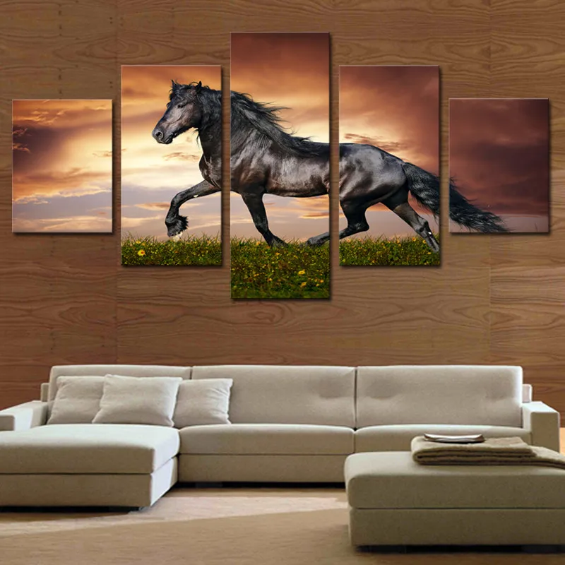 

5 Piece Canvas Art Modern Printed Animal Horse Painting Picture Landscape Canvas Wall Art Home Decor For Living Room Framed