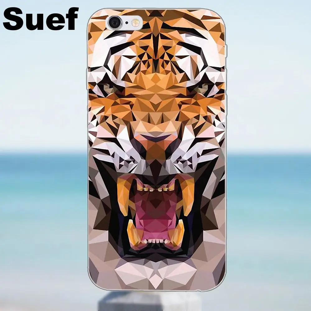 Suef Мягкий ТПУ чехол геометрический Тигр для iPhone 4 4S 5 5S 5C SE 6 6S 7 8 Plus X Samsung Galaxy J1 J3 J5 J7 A3