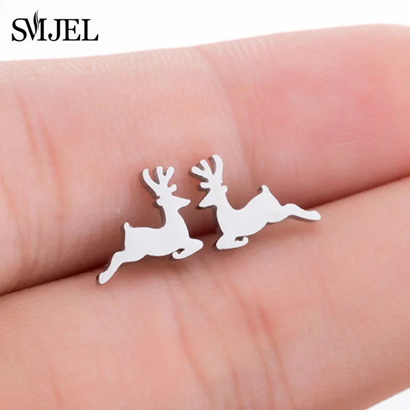 Deer GED088 SMJEL модные милые серьги-гвоздики с животными для женщин и детей, ювелирные изделия из нержавеющей стали, серьги с кошкой, луной, звездой, ювелирные изделия, аксессуары, подарки - Окраска металла: Deer GED088